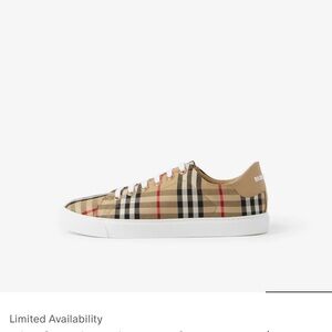Burberry Plaid Low-Top Sneakers in Tan and Red